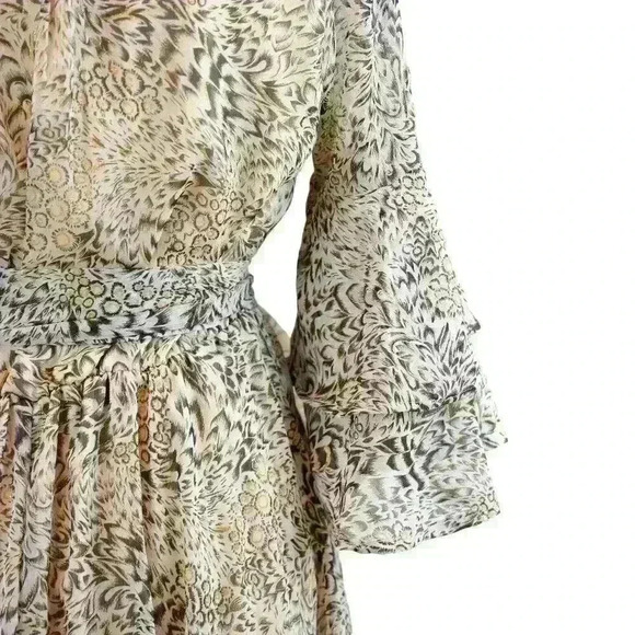 NWT Une Ami Beige & Gold Leopard Print Sheer Maxi Dress Bell Sleeves Size Medium - Picture 9 of 10